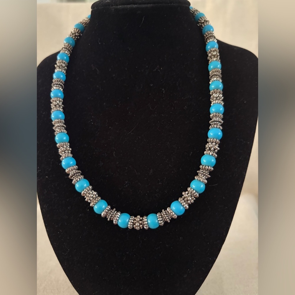Turquoise Bead and Silver Accent Necklace